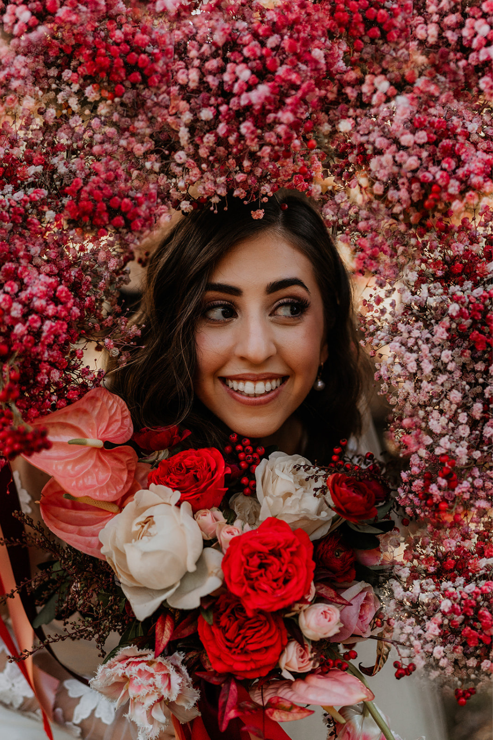 Beija Flor Weddings Mariana in Red and Pink Florals