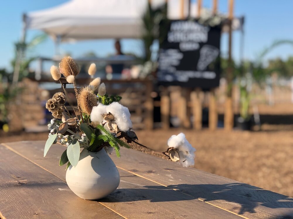 Table decor for dry season festival themed event at East Point