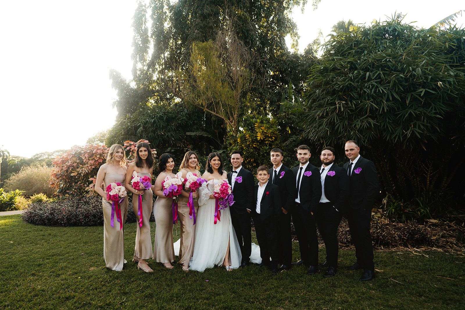 Beija Flor Real Wedding Maria and Tommy Group Wedding Photo with Beautiful Greenery