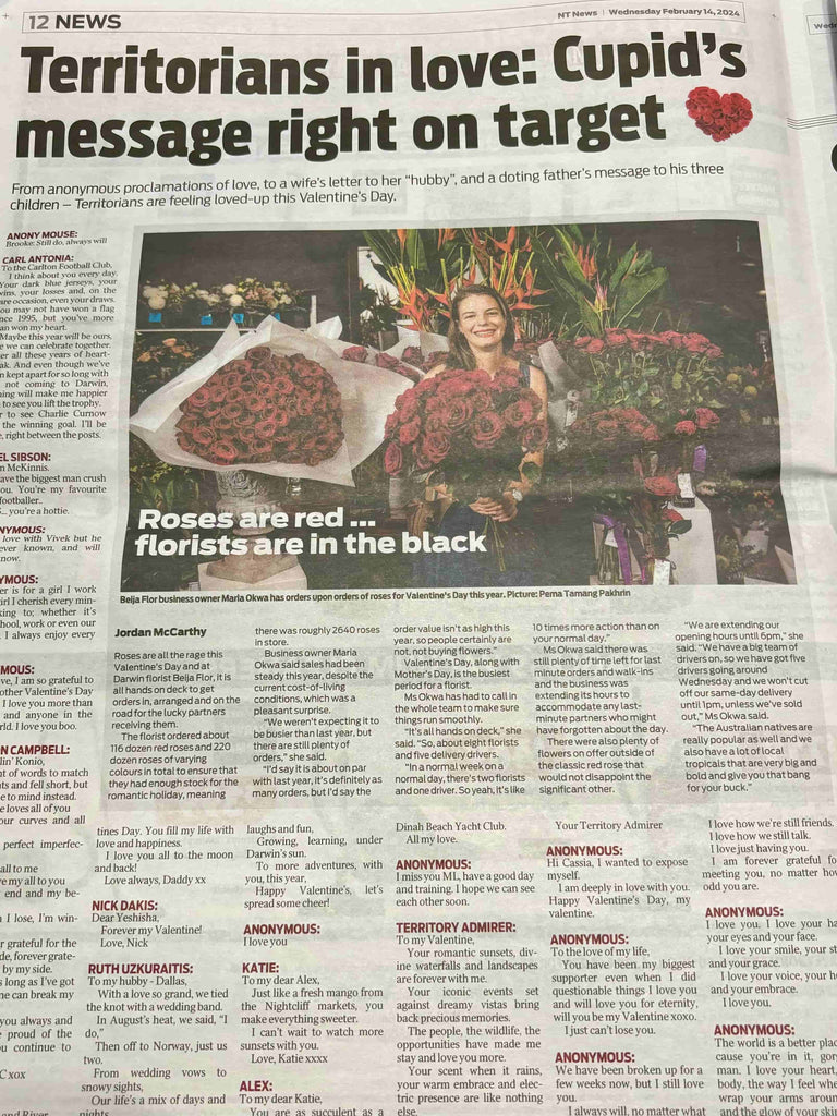 Beija Flor Valentine’s Day Flowers - NT News Article