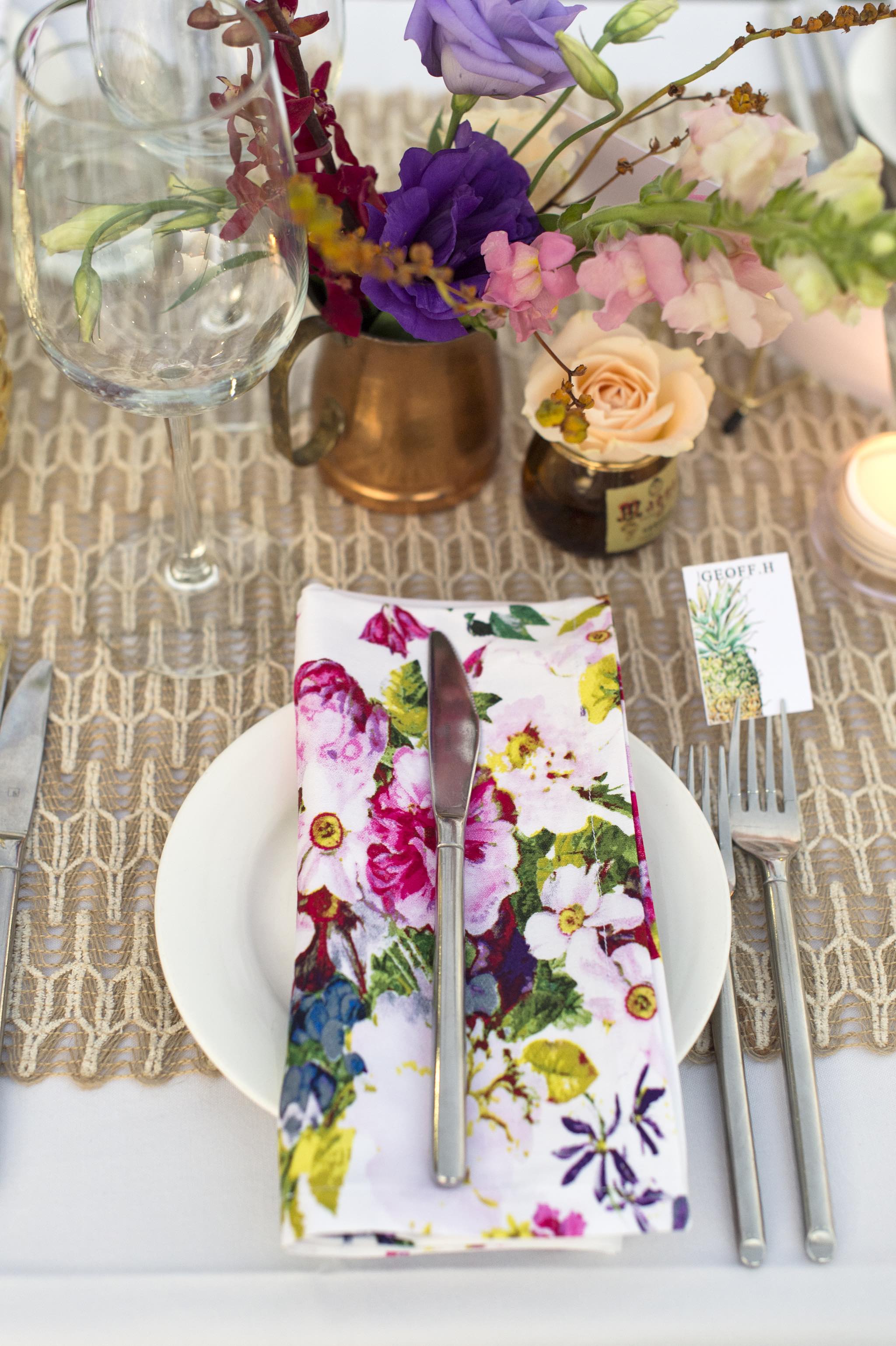 flowers were chosen to match the floral napkins