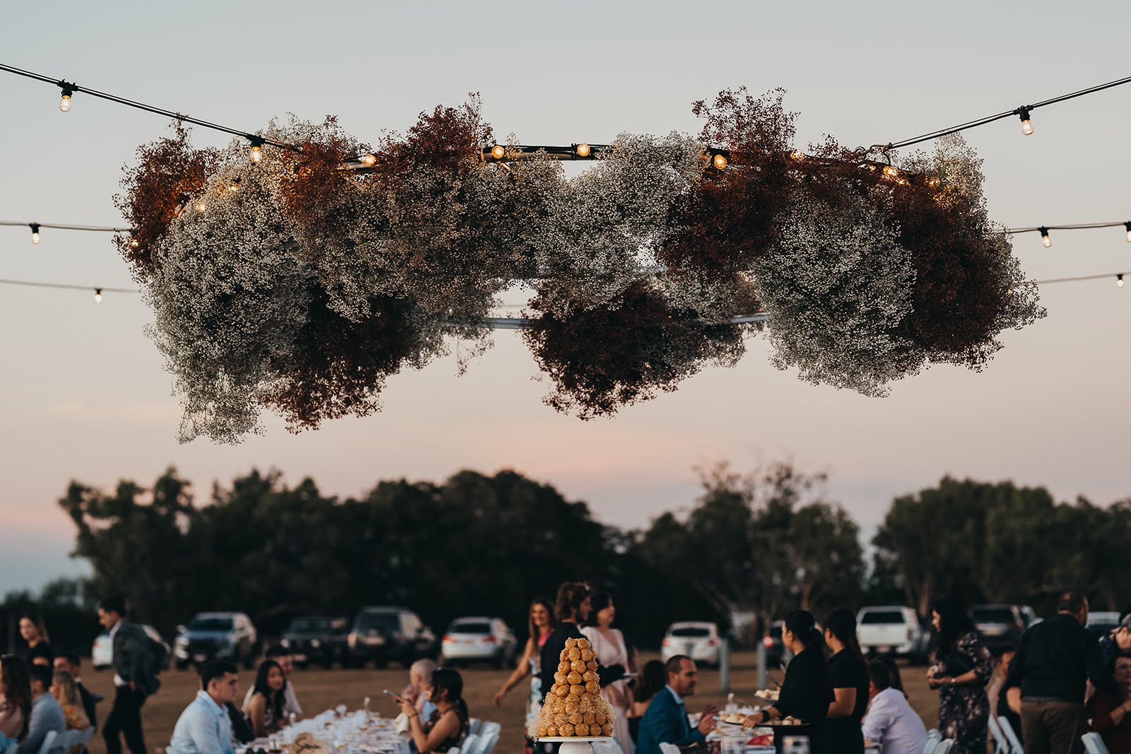 Mel and Paul - Beija Flor Real Wedding - Dancefloor Hung Floral Decor