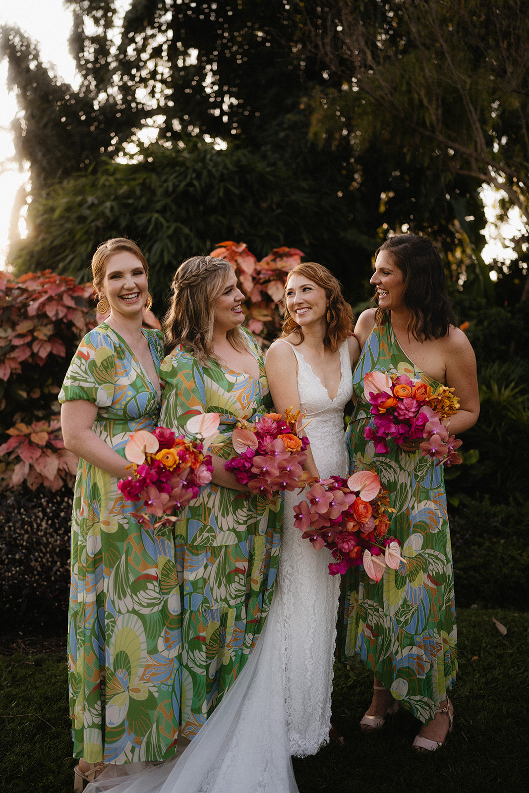 Naomi and Jack - Beija Flor Real Wedding - The Bride and the Bridesmaids Holding their Bouquets