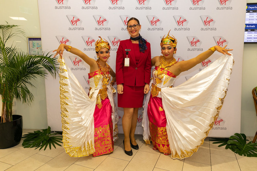 Balinese dancers celebrate the launch of Virgins flights to Bali from Darwin