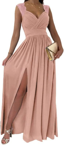 Dokotoo Womens 2023 Formal Dresses Wrap V-Neck Ruched Sexy Bridesmaid Wedding Guest Maxi Dresses