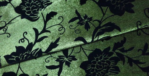 green flocked velvet fabric floral pattern design