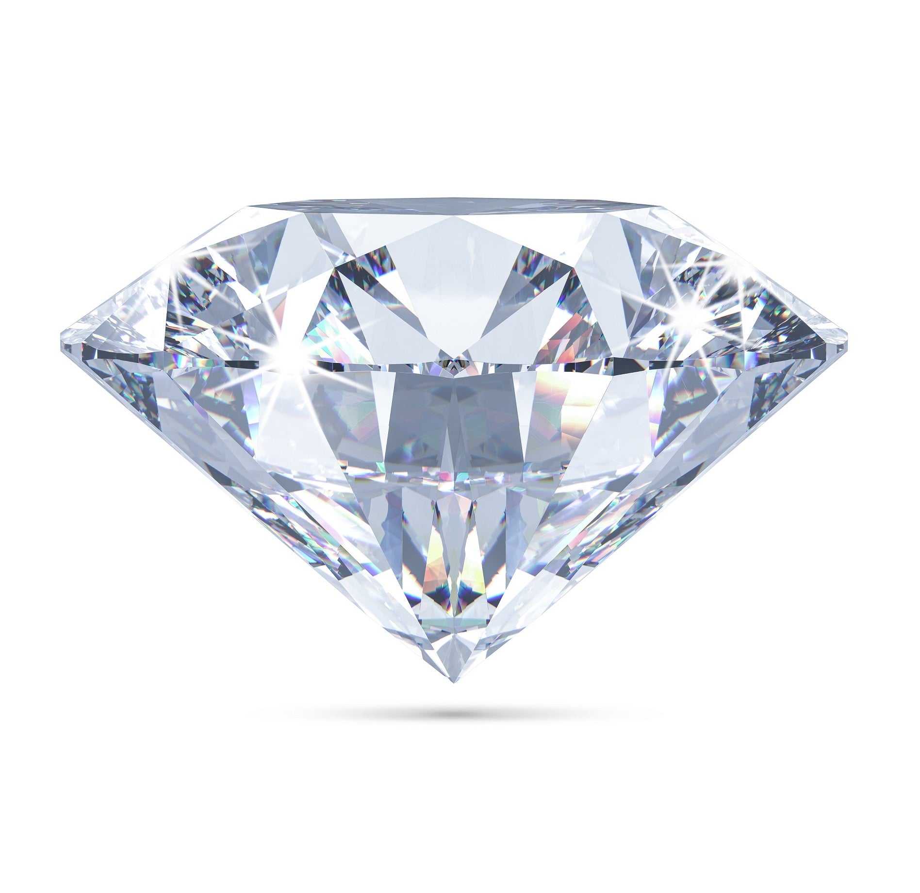 side view of round diamond on white background