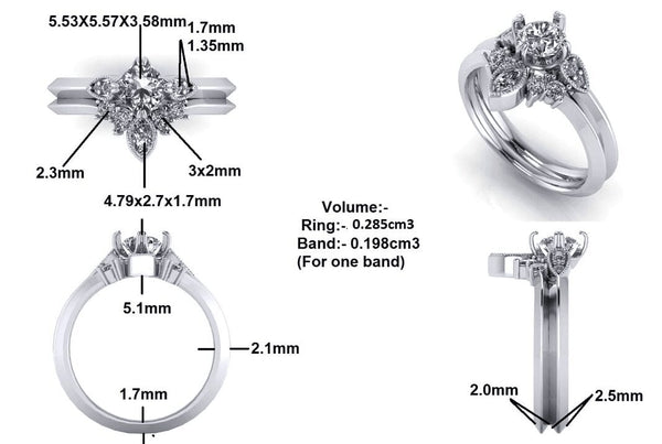 CAD image of custom engagement ring and matching wedding band