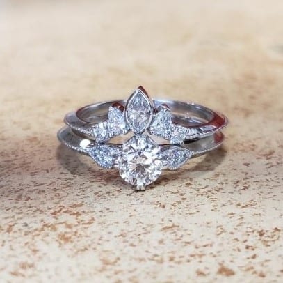 Finished Custom Diamond Engagement Ring and Matching Wedding Band