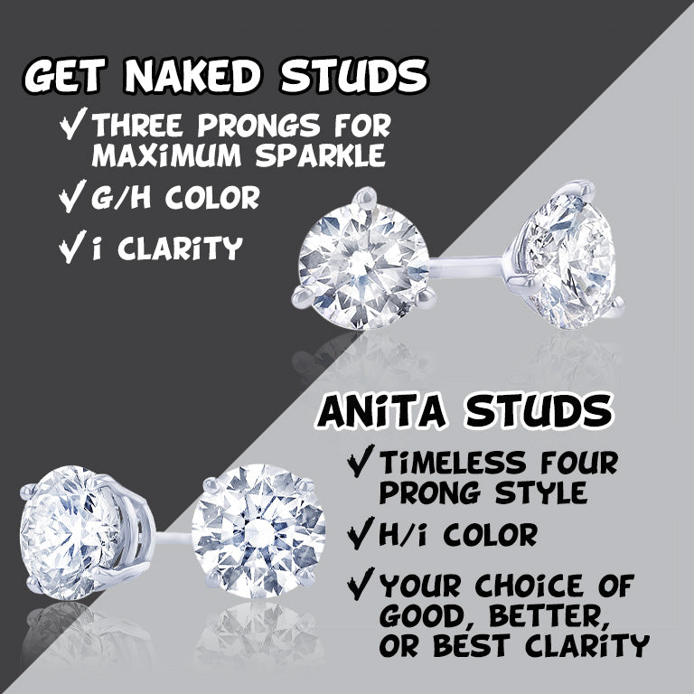 Differences between our Anita studs and get naked diamond studs.