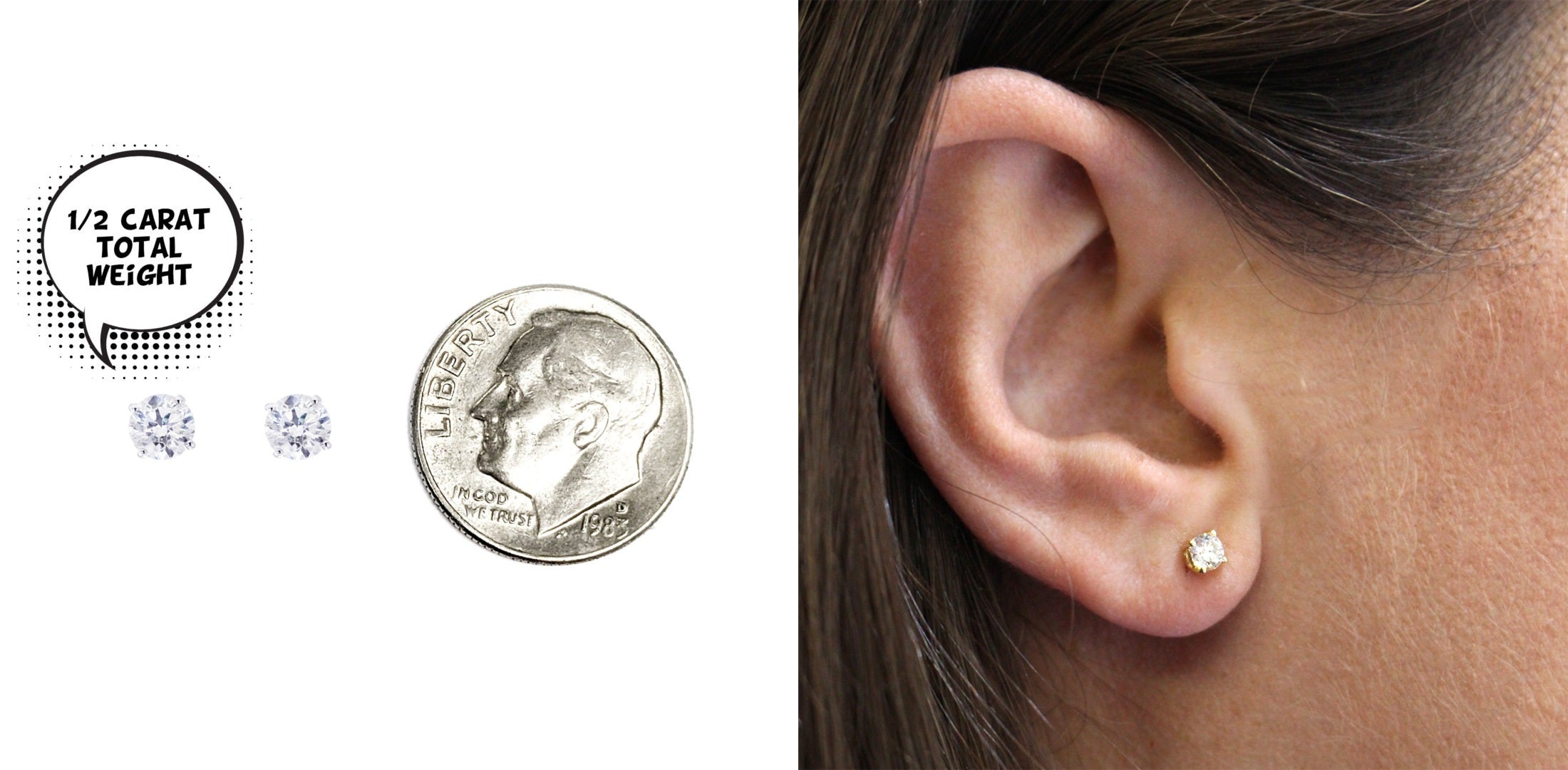 1/2 carat studs compared to a dime