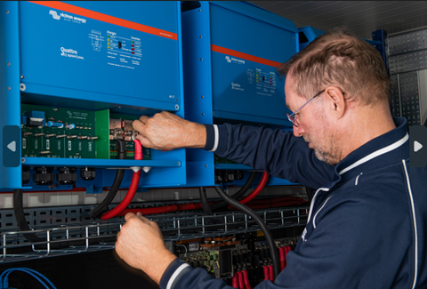 Technician Installing Off-grid Setup