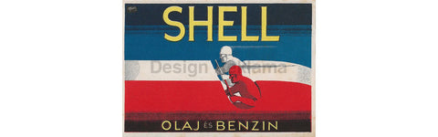 Vintage Travel Poster for Shell Motor Oil - Race Car in Action