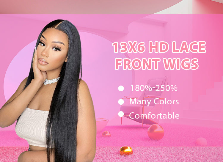 Dorsanee Hair Pink Brown Wigs 13x6 Straight Hair Lace Front Human Hair Wigs