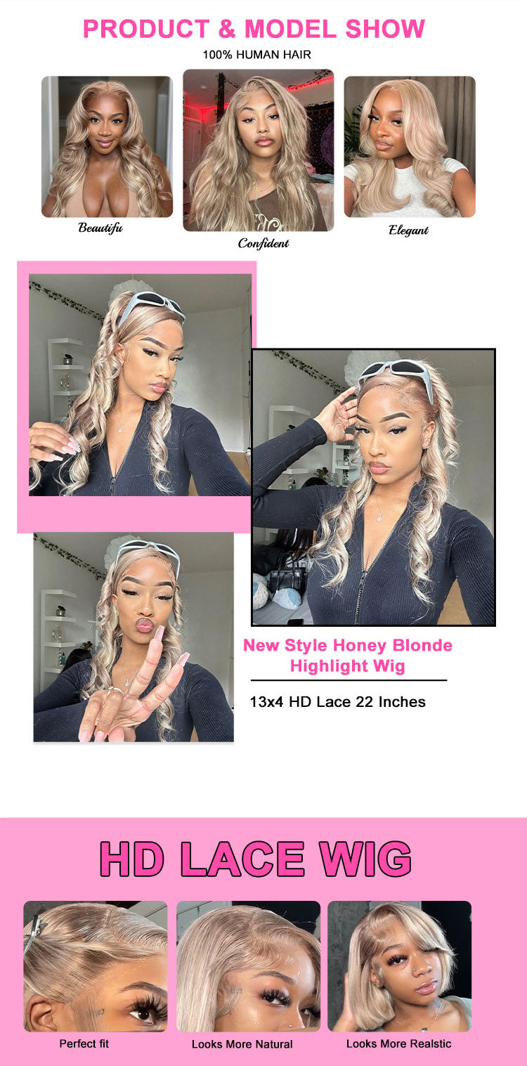 Dorsanee Hair New Pop 13x6 HD Lace Frontal P18/613 Light Brown With #613 Highlight Color Straight/Body Wave Human Wig