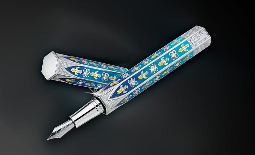 Gothica Pen Expensive Black Blue Silver Fountain Pen Nib Metal Gold Diamond Emerald Sapphire Ink