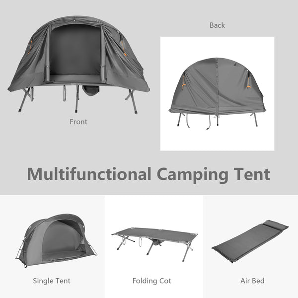 1-Person Cot Elevated Compact Blackout Tent Set with External Cover for Camping & Outdoor Hiking