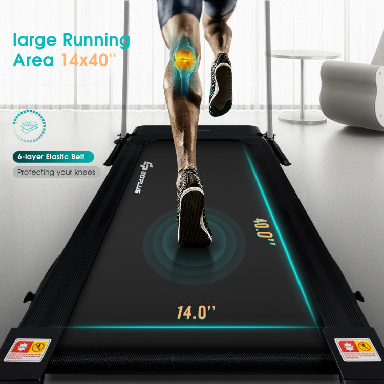 Knee-Friendly and Secure: Experience a safe and comfortable run on the non-slip surface with a specially designed interior for knee protection. The emergency stop button adds an extra layer of security to your home fitness routine. Upgrade your workout with our high-performance treadmill today!