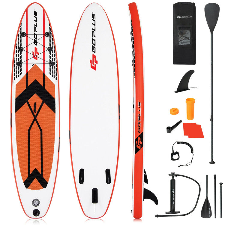 Complete SUP Accessories: Our package includes a surfboard, adjustable paddle, hand pump, coiled ankle cuff safety leash, and repair kit. Enjoy leisure activities like fishing, exercise, and surfing on rivers, lakes, and calm seas.