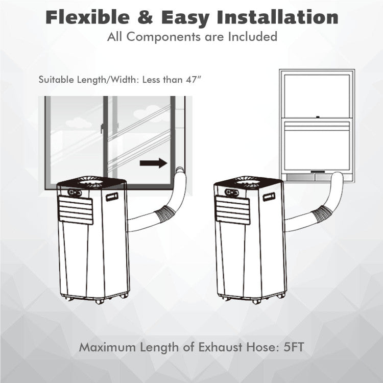 Easy Installation, Anywhere Cooling: Effortlessly install this unit with the adjustable window kit (fits openings from 25.5-47") and clear instructions. Whether it's your home, office, garage, or dormitory, this portable air conditioner offers flexible cooling solutions for any space.