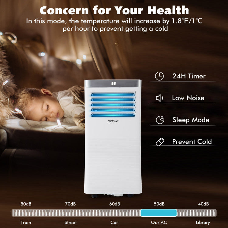 Serene Sleep and Cleaner Air: Enjoy peaceful slumber with the quiet sleep mode and programmable 1-24h timer. Set it and forget it. The air conditioner will automatically power off when the time's up. Plus, its removable, washable filter screen delivers refreshing, clean air.