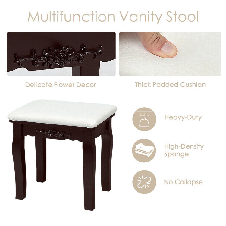 Premium Comfortable Stool: This padded stool is made of high-quality flame retardant sponge and fabric. Proper height and a soft cushioned seat will relieve fatigue and give you a more comfortable make-up experience.