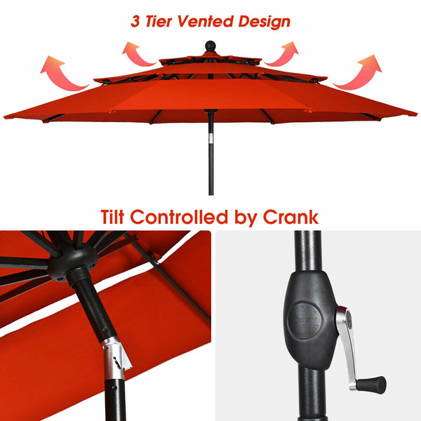 Hikidspace 10 Feet 3 Tier Patio Umbrella Outdoor Canopy with Double Vented for Pool