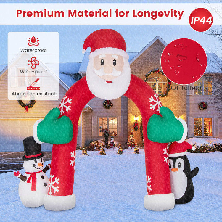 Eye-catching Decor: Featuring cute Santa Claus with a kudos gesture, snowmen, and a penguin, the Christmas Santa arch is a perfect decor to welcome every guest and passersby. Its adorable appearance will transform your yard into a fascinating place full of Christmas cheer.