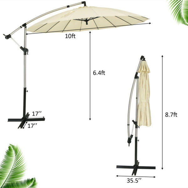 Easy and Convenient Operation: Our premium 10ft offset hanging patio umbrella features a user-friendly crank lift system, allowing effortless opening and closing. A convenient strap keeps the canopy securely folded when not in use, ensuring hassle-free storage and transportation.