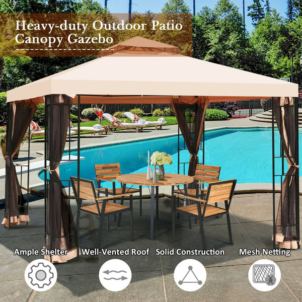 nhanced Ventilation: Enjoy a comfortable outdoor experience with our 2-tier vented gazebo top. The double-vented roof design promotes optimal airflow, reducing heat buildup and minimizing wind stress for a pleasant environment underneath.