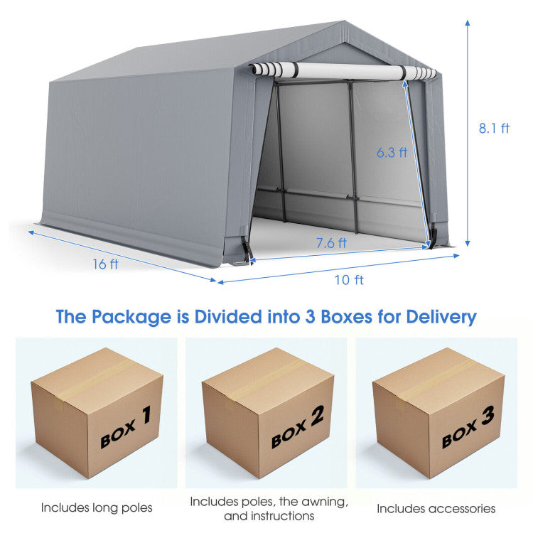 Efficient Delivery & Versatile Usage: Unbox convenience with our 10' x 16'/10' x 20' carport, delivered in 3 boxes for flexibility. Ideal for parking, boat shelter, storage, or outdoor events. Patience is key, as box arrival times may vary.
