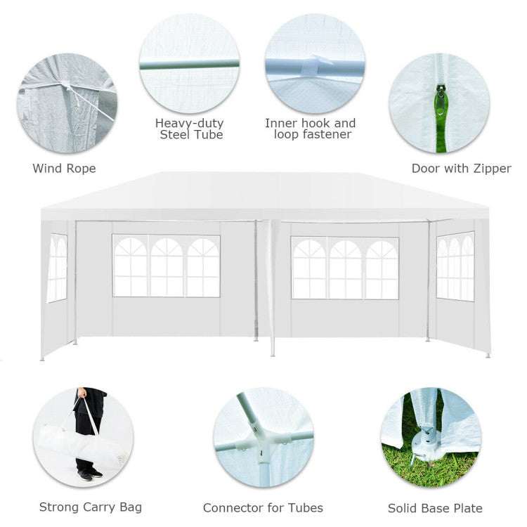 Durable and Sturdy Construction: Designed with a heavy-duty painted steel frame, this tent is built to withstand the elements. The rust-resistant and lightweight steel frame provides stability and longevity. The roof and removable side panels are crafted from tear-proof, water-resistant, and anti-UV polyethylene tarp material, ensuring durability and protection from the sun and rain.