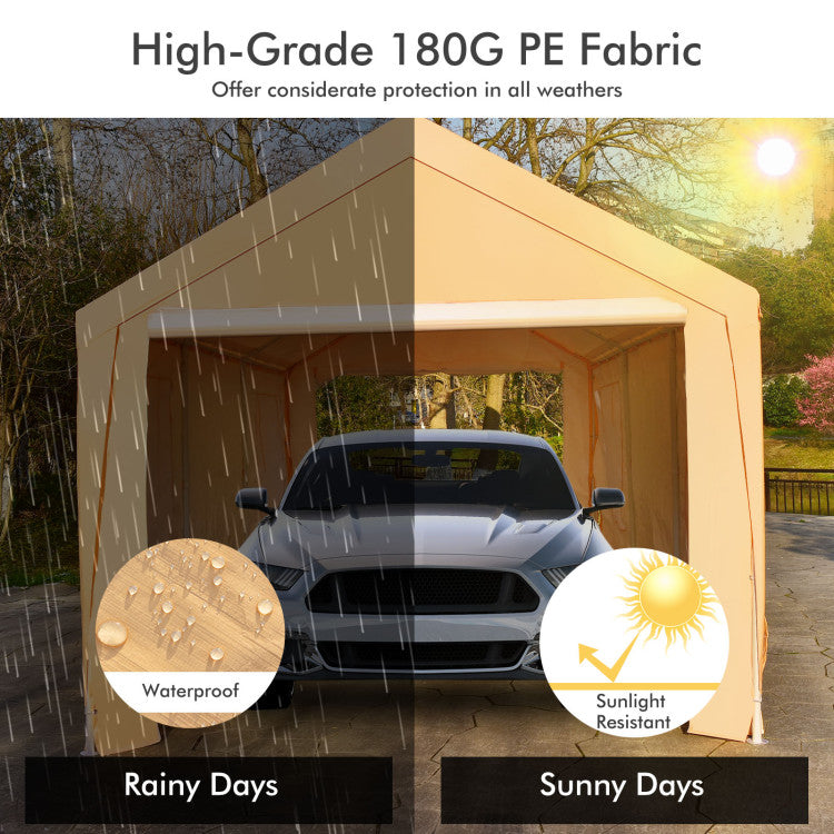 Premium Weather-Resistant Carport: Shield your car with our top-grade 180G PE fabric carport, resistant to tears, abrasion, and scratches. Enjoy prolonged service life, colorfastness, and ultimate protection against scorching sunlight and rain. Drive worry-free!