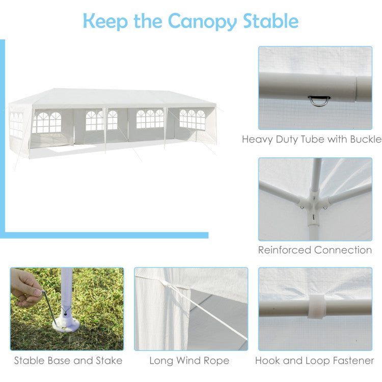 Strong and Durable Build: Crafted with robust metal and premium PE materials, this canopy is resilient and resistant to deformation. The white powder-coated support poles fend off rust and corrosion, while sturdy pegs, connector joints, and long ropes bolster its stability once set up.