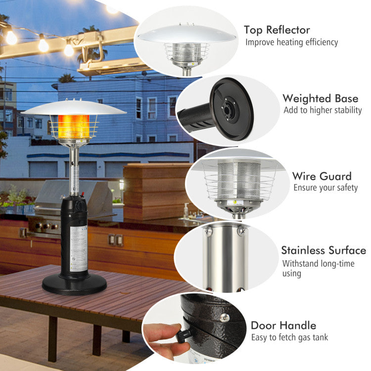 Durable All-Weather Design: Crafted from robust rustproof steel and aluminum, this heater stands up to the elements for long-lasting outdoor enjoyment. The weighted base ensures stability, preventing any wobbling or tipping over.