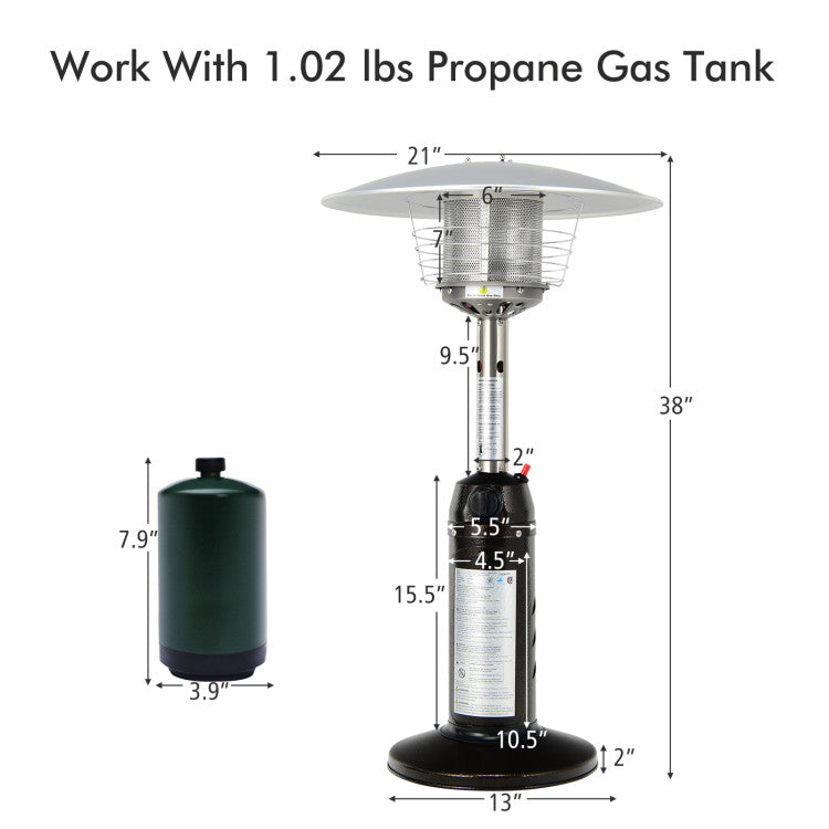 Portable and Easy Assembly: Experience convenience with a compact size, weighing only 13 lbs for effortless storage and transport. Assembly is a breeze with included instructions and hardware. Compatible with a 1.02 lbs propane gas tank (not included) for on-the-go heating.