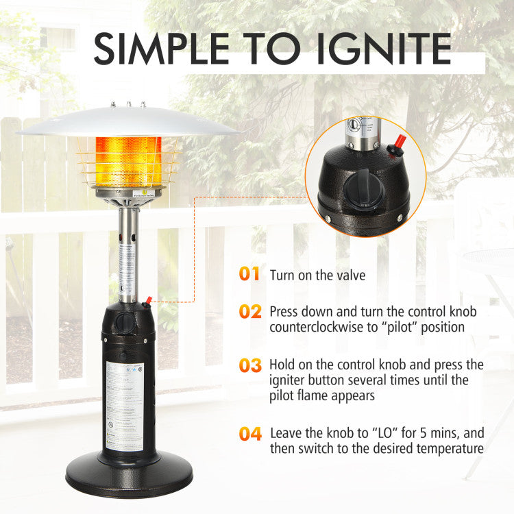 Easy Ignition and Temperature Control: Enjoy hassle-free operation with a simple ignition switch and adjustable flame size. Take control of your comfort with precision temperature adjustments for the perfect outdoor ambiance.