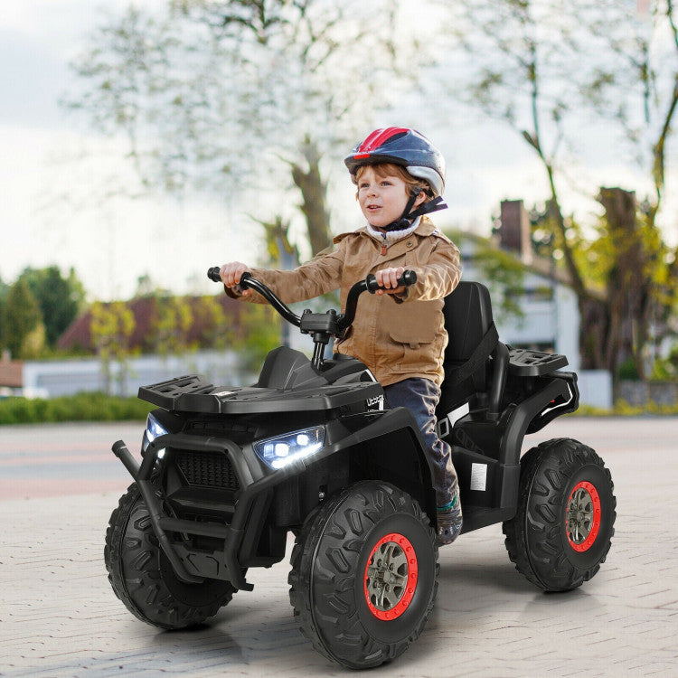 Maximum Protection: Our ride-on ATV boasts top-tier safety with a high backrest and secure safety harness. The spacious seat is ergonomically designed for unbeatable comfort. Powered by 2 potent drive motors, the ATV hits speeds of 3-8 km/h, delivering an exhilarating adventure for kids.
