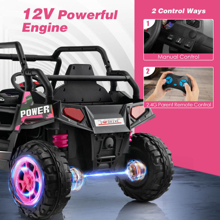 Ultimate Dual Control: Empower your child with the freedom to drive using the steering wheel and pedal, or take charge with the 2.4G parent remote control featuring 3 speeds. Dual control ensures safety and endless fun for kids aged 3-8.