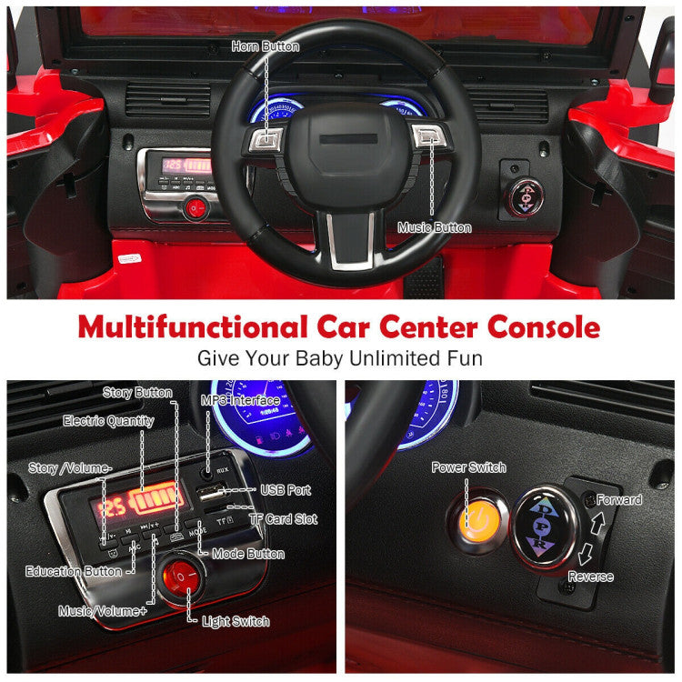 Exciting Features Galore: Our kids' electric ride-on car boasts an array of attractions, including an AUX input, USB port, and TF card slot for connecting portable devices. With built-in music and an educational mode, kids learn while driving, fostering their musical awareness and auditory skills.