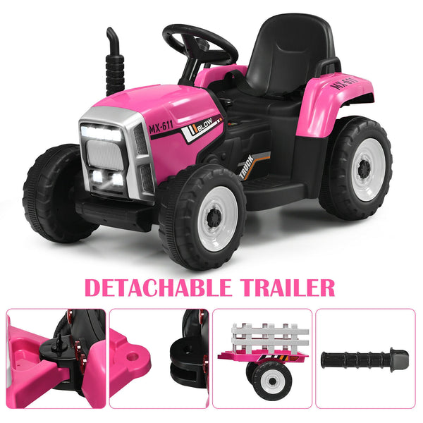 Detachable Spacious Trailer: This electric ride-on tractor comes with a large detachable trailer, perfect for transporting toys, flowers, straw, and more. Children can join their parents in gardening activities, making it a fun and interactive parent-child bonding experience.