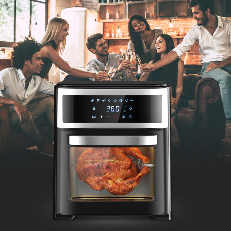 Family-Size Capacity: With a generous 13.7-quart (13L) capacity, our air fryer is perfect for serving large families, gatherings, and friends in one go. The transparent window lets you monitor cooking progress, while the handle ensures convenient and safe food retrieval. Non-slip foot pads provide stability without wobbling.
