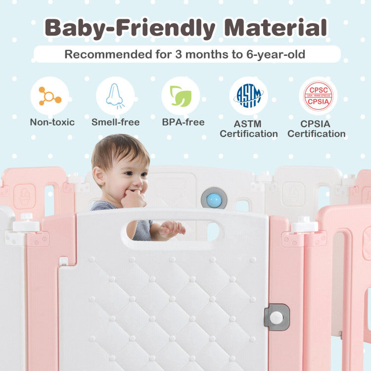 Safe and Certified: Crafted from non-toxic, odor-free, and BPA-free materials, this ASTM-certified baby playpen guarantees your baby's safety. Suitable for infants aged 6-36 months, it allows parents to tackle cooking, cleaning, and other tasks while keeping a watchful eye on their little one in this secure playpen.