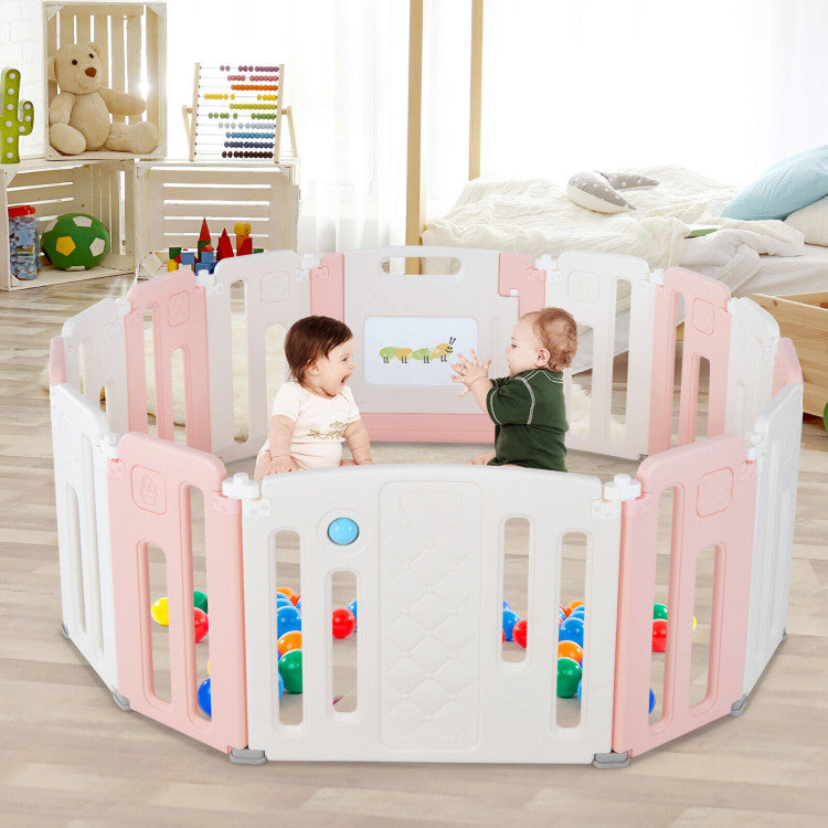 Spacious and Adaptable Baby Playpen: This versatile baby playpen consists of 12 smaller panels, a door panel, and a play panel, offering ample space for both babies and parents to enjoy. It easily transforms into different configurations by adding or removing panels to fit your room's layout.