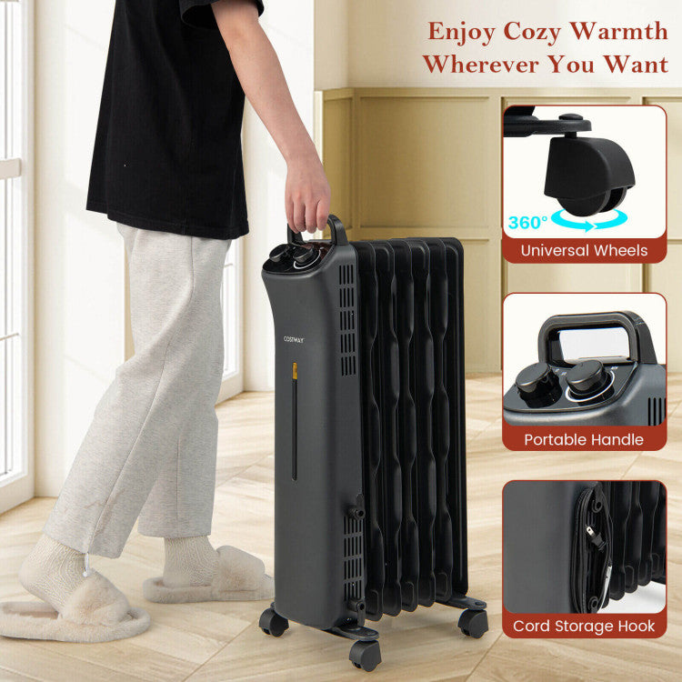 Portable and Versatile: Easily maneuver this heater with 4 universal casters and a handle. Its sleek design suits various indoor settings, including bedrooms, living rooms, and offices.