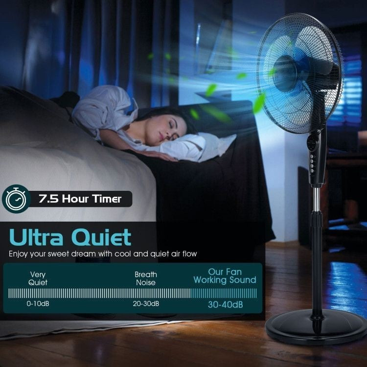 Adjustable and Convenient: Adapt the fan to your preferences with adjustable tilt-back and height settings, ranging from 44.8 inches to 53 inches. Experience a comfortable breeze from any angle with the fan's multi-directional oscillation. The timer function allows you to set the fan to operate for 0.5 to 7.5 hours. Its thoughtful design makes it ideal for households with babies or seniors.