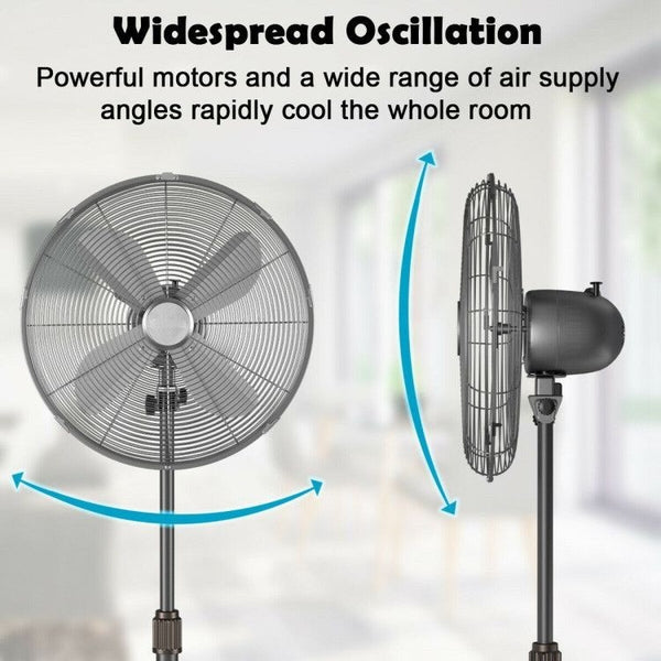 Enhanced Stability and Smooth Operation: Thanks to its powerful motor and meticulously crafted adjustable vertical fan blades, this metal pedestal fan operates with minimal vibration and noise. The sturdy fan base ensures high stability during operation, preventing any hazardous tipping incidents.