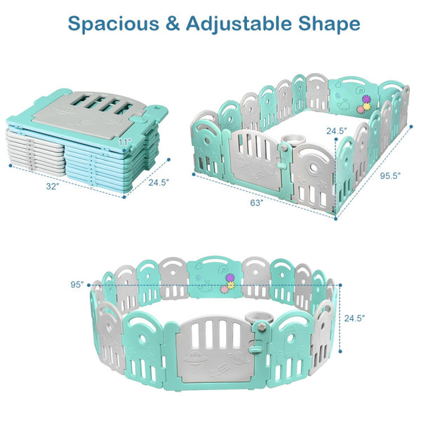 18-Panel Baby Playpen Kids Safety Play Center with Music Box & Basketball Hoop