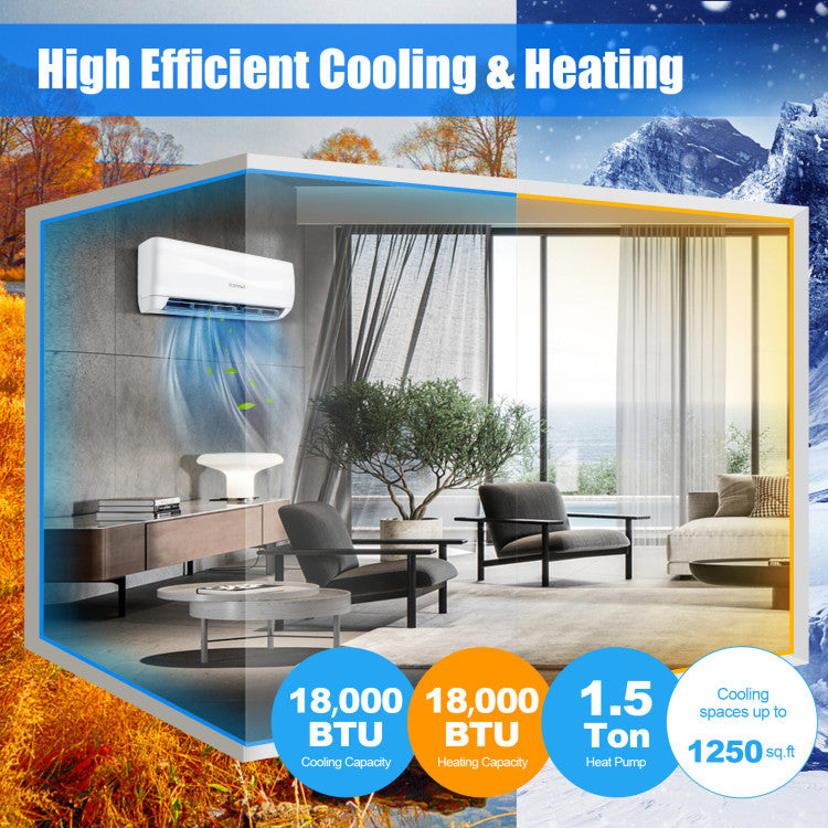 Rapid Cooling and Wide Air Flow Range: With an 18000 BTU cooling capacity, this split air conditioner will provide fast cooling to the whole room, suitable for spaces up to 1250 sq. ft. The air louver is free to adjust both vertically and horizontally, offering powerful airflow to every corner of your room and enhancing air circulation.