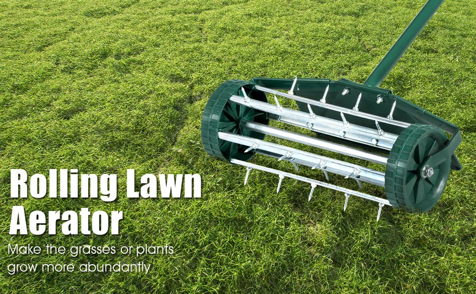 Bring New Life to Lawn: With the length of 1.2-inch tine spikes, this rolling lawn aerator will be able to roll deeper into the ground. As a result, the soil will get loose, making it easy for water, oxygen, and nutrients to diffuse into the soil pores. As time passes by, the grass and plants will grow more rapidly and splendidly.